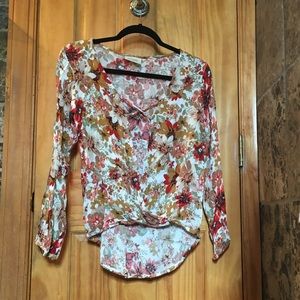 Floral faux-wrap top